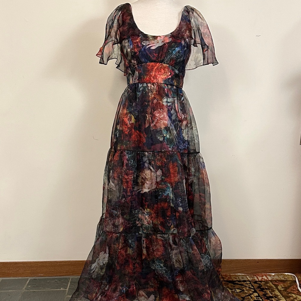 Theia Darla Scoop Neck Multicolor Floral Gown $845 - Picture 4 of 8